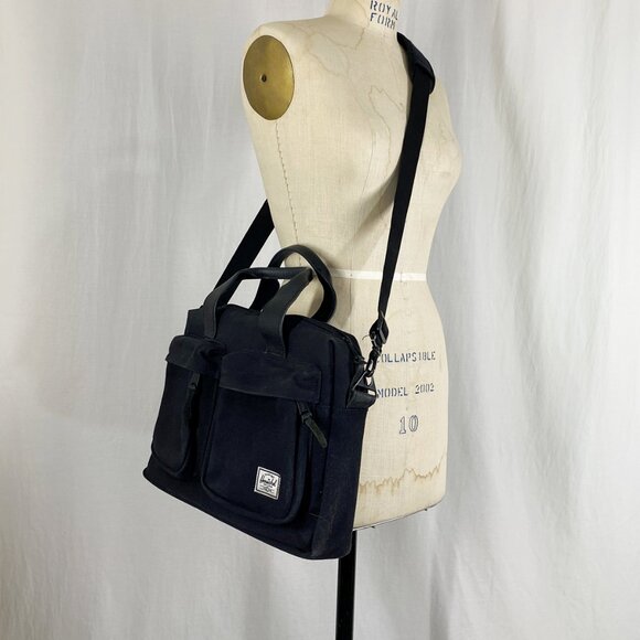 Herschel Laptop Briefcase Crossbody Bag Tote Satchel Handbag Black - Picture 2 of 10